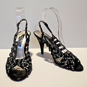 Bandolino, black & white, sling back, peep toe, heels.  Size 7M